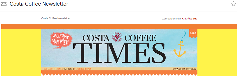 Ukázka newsletteru Costa Coffee