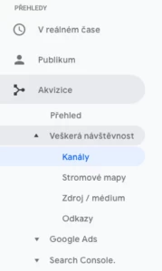Kanály nástroje Google Analytics